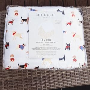 Queen 100% Cotton Flannel Dog Print 4-Piece Sheet Set, Brielle, Certified - NEW